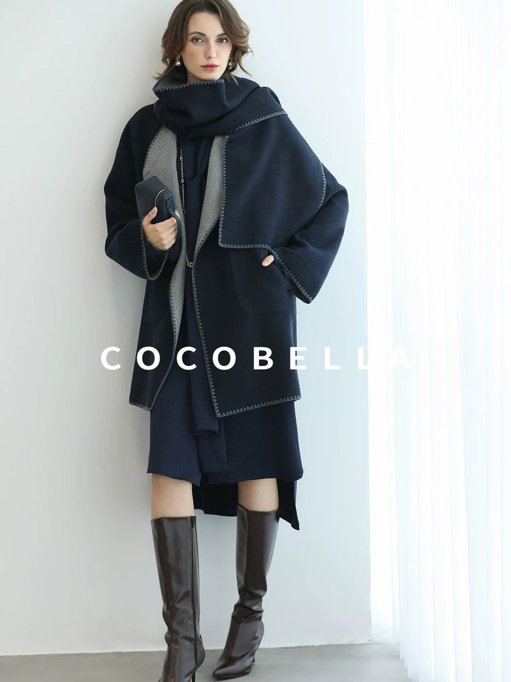 COCOBELLA Thick Wool Blend Longline Single Button Loose Fit Ol Work Wool Overcoats Coats