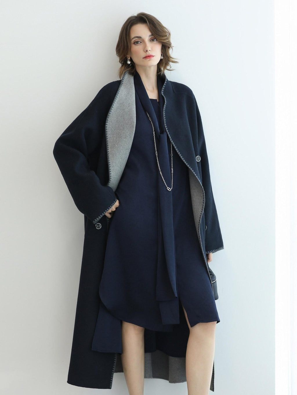 COCOBELLA Thick Wool Blend Longline Single Button Loose Fit Ol Work Wool Overcoats Coats