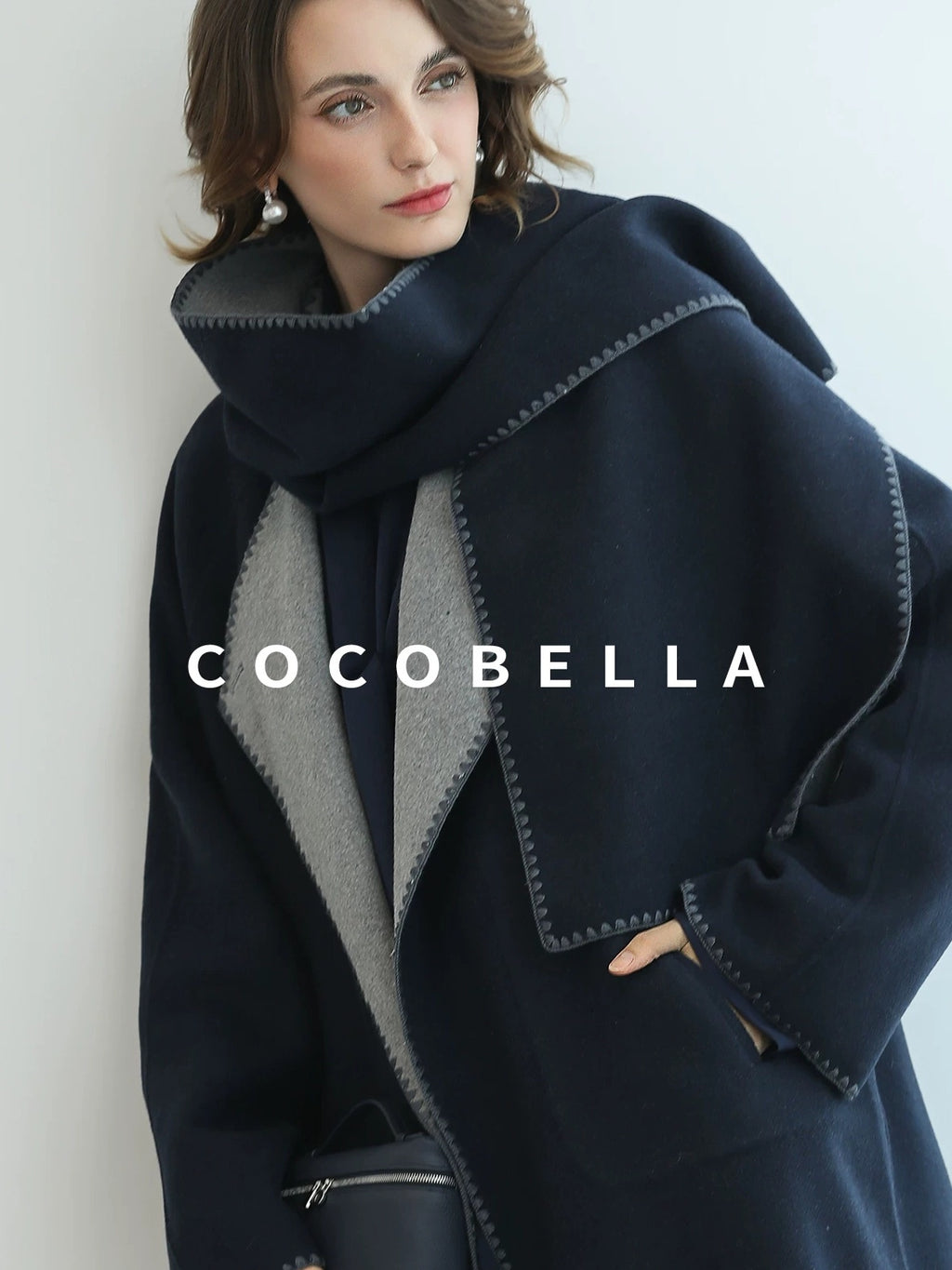 COCOBELLA Thick Wool Blend Longline Single Button Loose Fit Ol Work Wool Overcoats Coats
