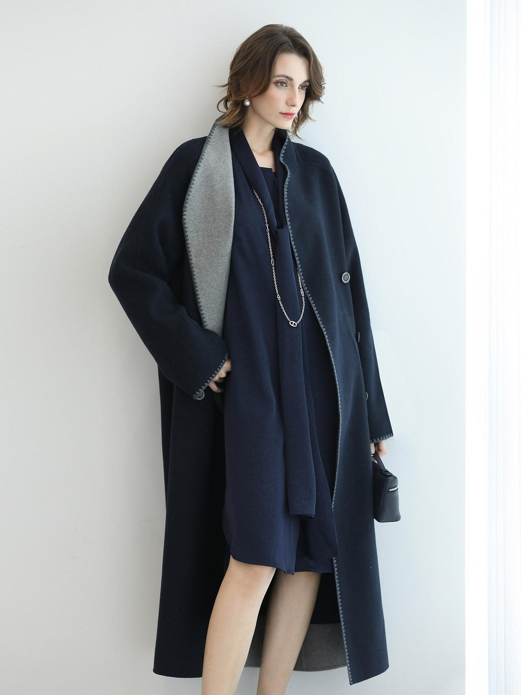 COCOBELLA Thick Wool Blend Longline Single Button Loose Fit Ol Work Wool Overcoats Coats