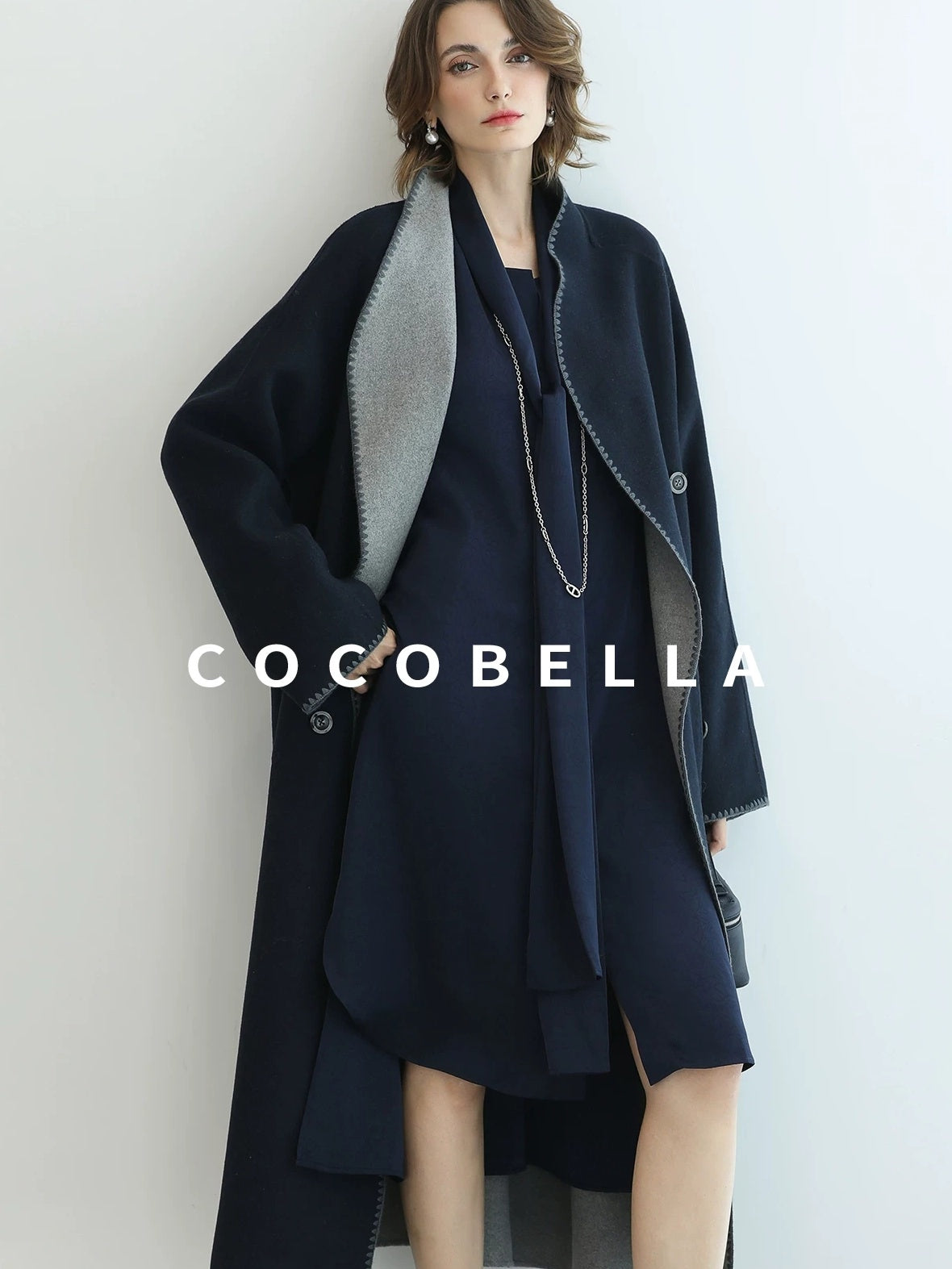 COCOBELLA Thick Wool Blend Longline Single Button Loose Fit Ol Work Wool Overcoats Coats