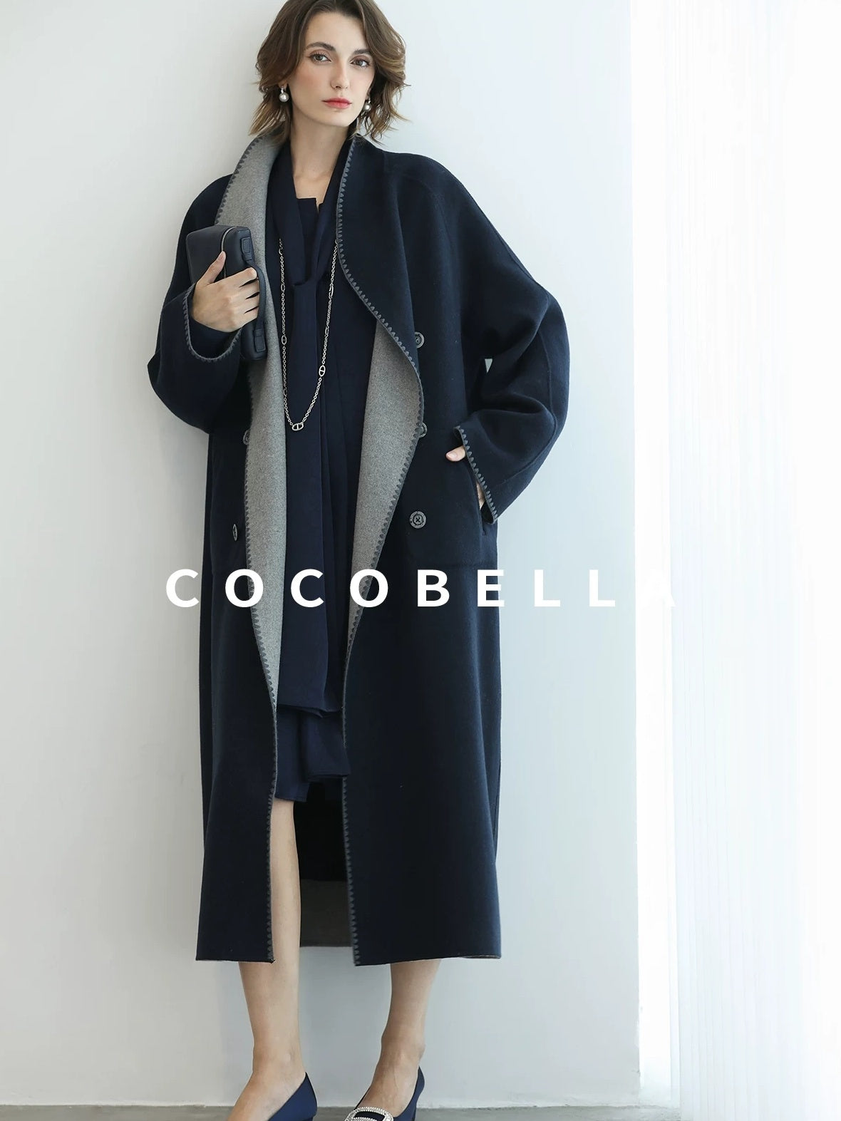 COCOBELLA Thick Wool Blend Longline Single Button Loose Fit Ol Work Wool Overcoats Coats