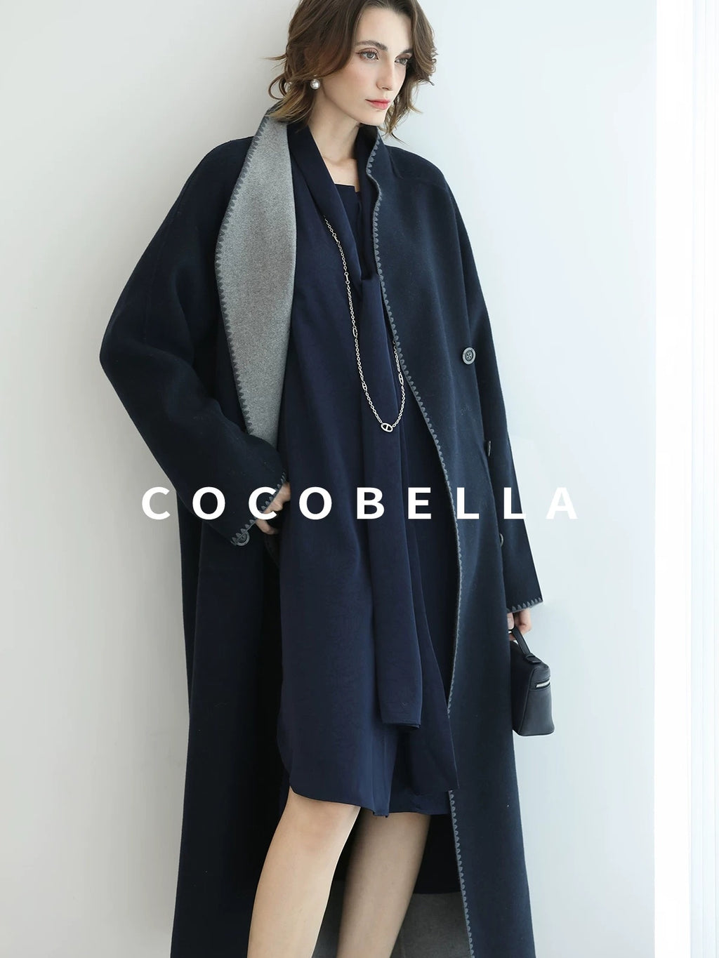 COCOBELLA Thick Wool Blend Longline Single Button Loose Fit Ol Work Wool Overcoats Coats