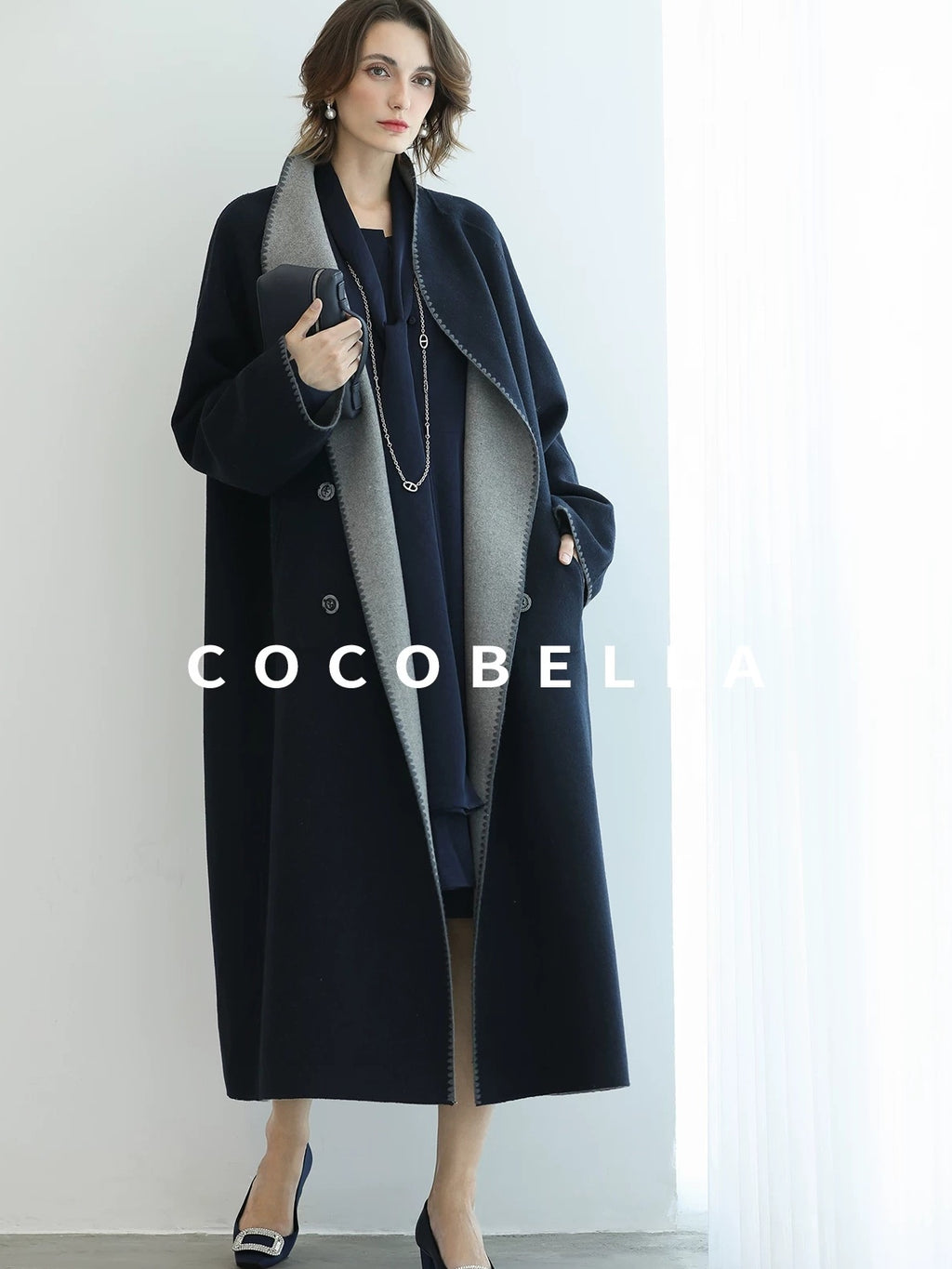COCOBELLA Thick Wool Blend Longline Single Button Loose Fit Ol Work Wool Overcoats Coats