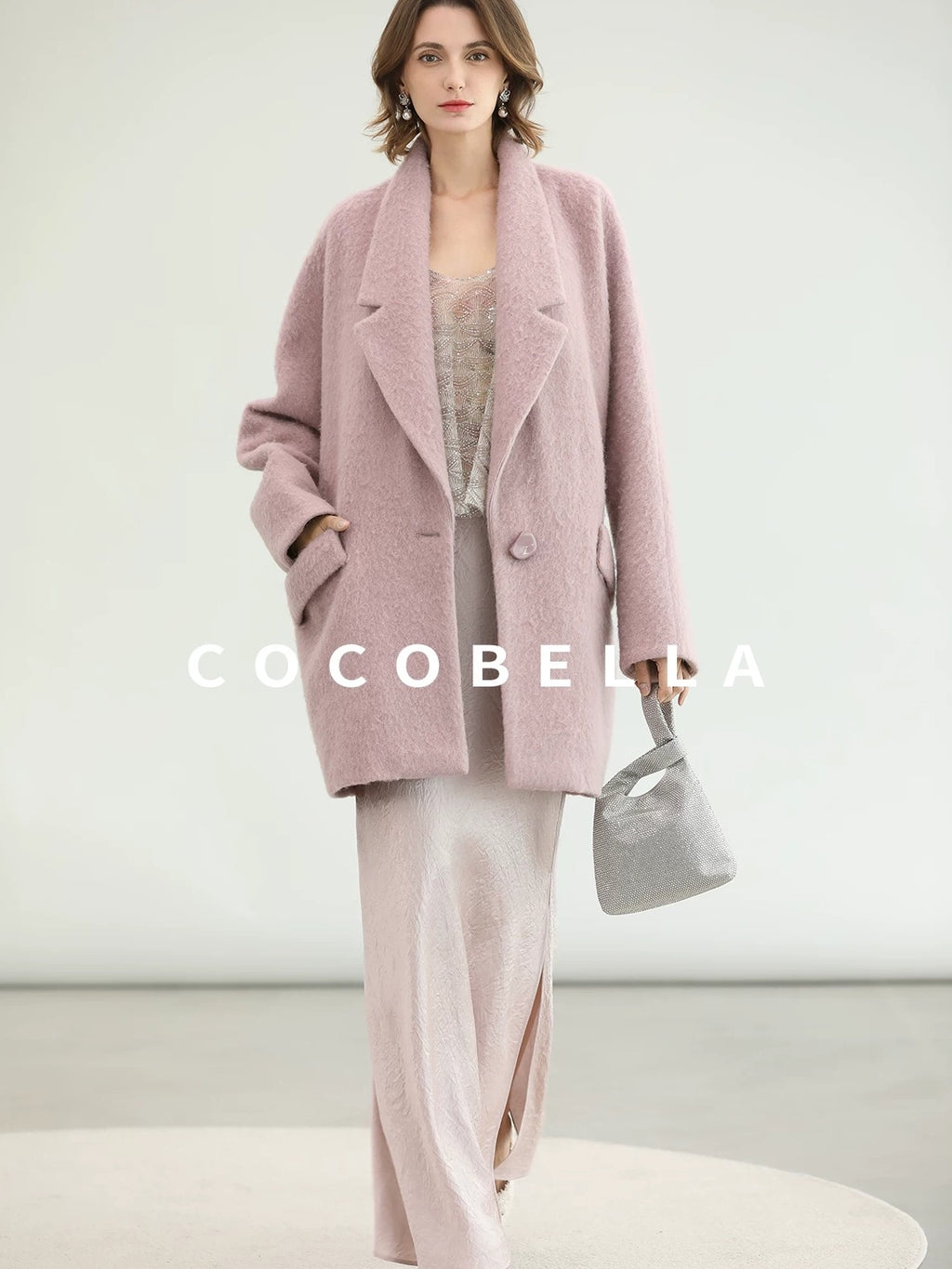 COCOBELLA Thick Wool Blend Mid Length Belted Single Button Loose Tailored Office Coats