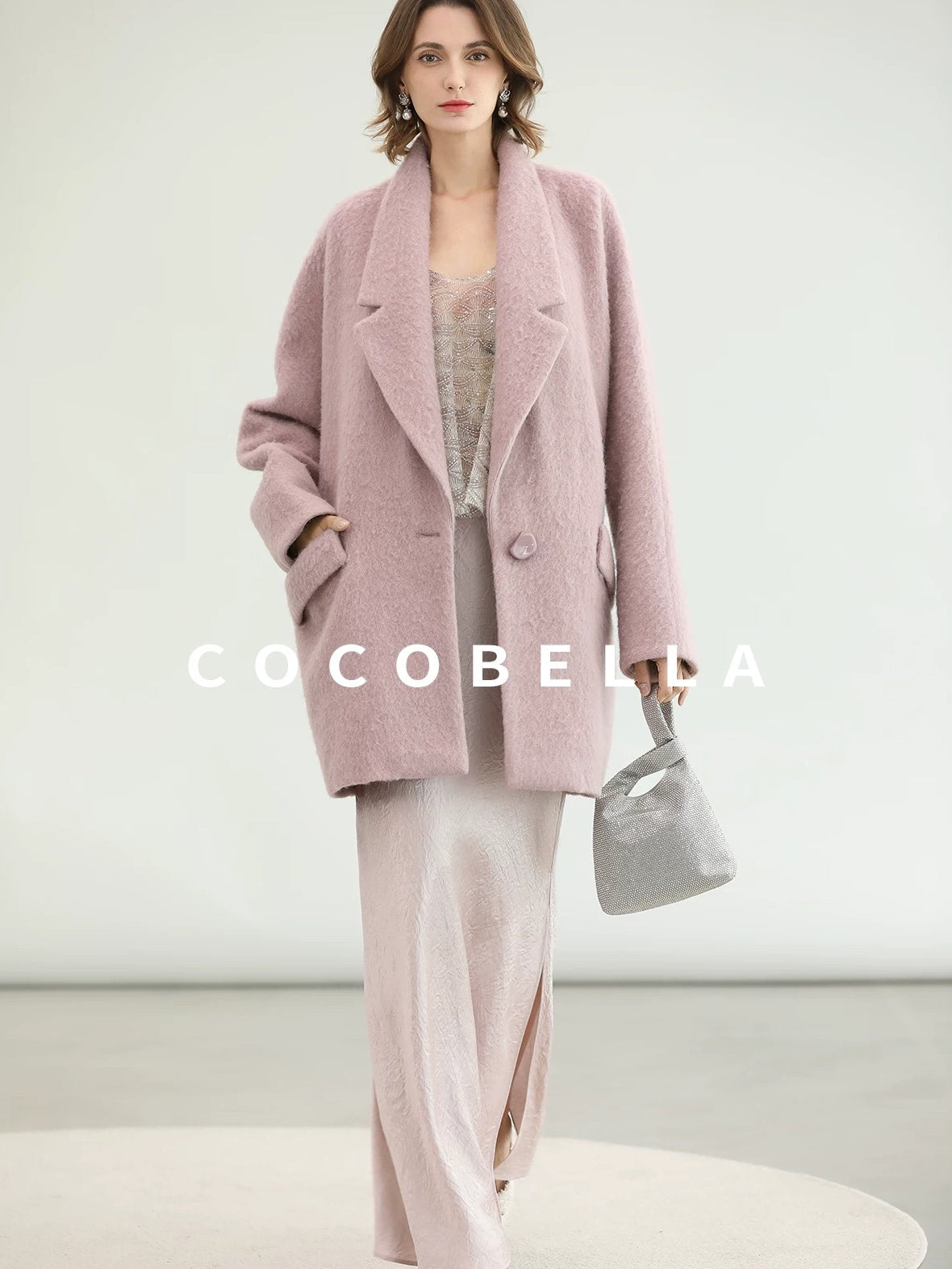 COCOBELLA Thick Wool Blend Mid Length Belted Single Button Loose Tailored Office Coats