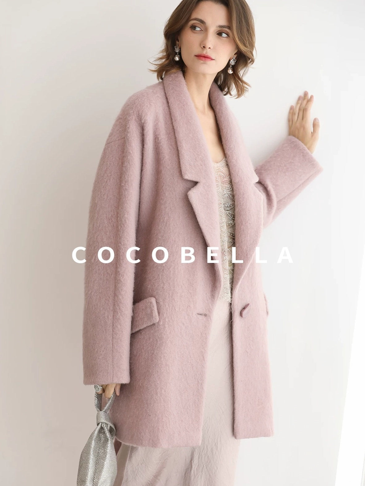 COCOBELLA Thick Wool Blend Mid Length Belted Single Button Loose Tailored Office Coats