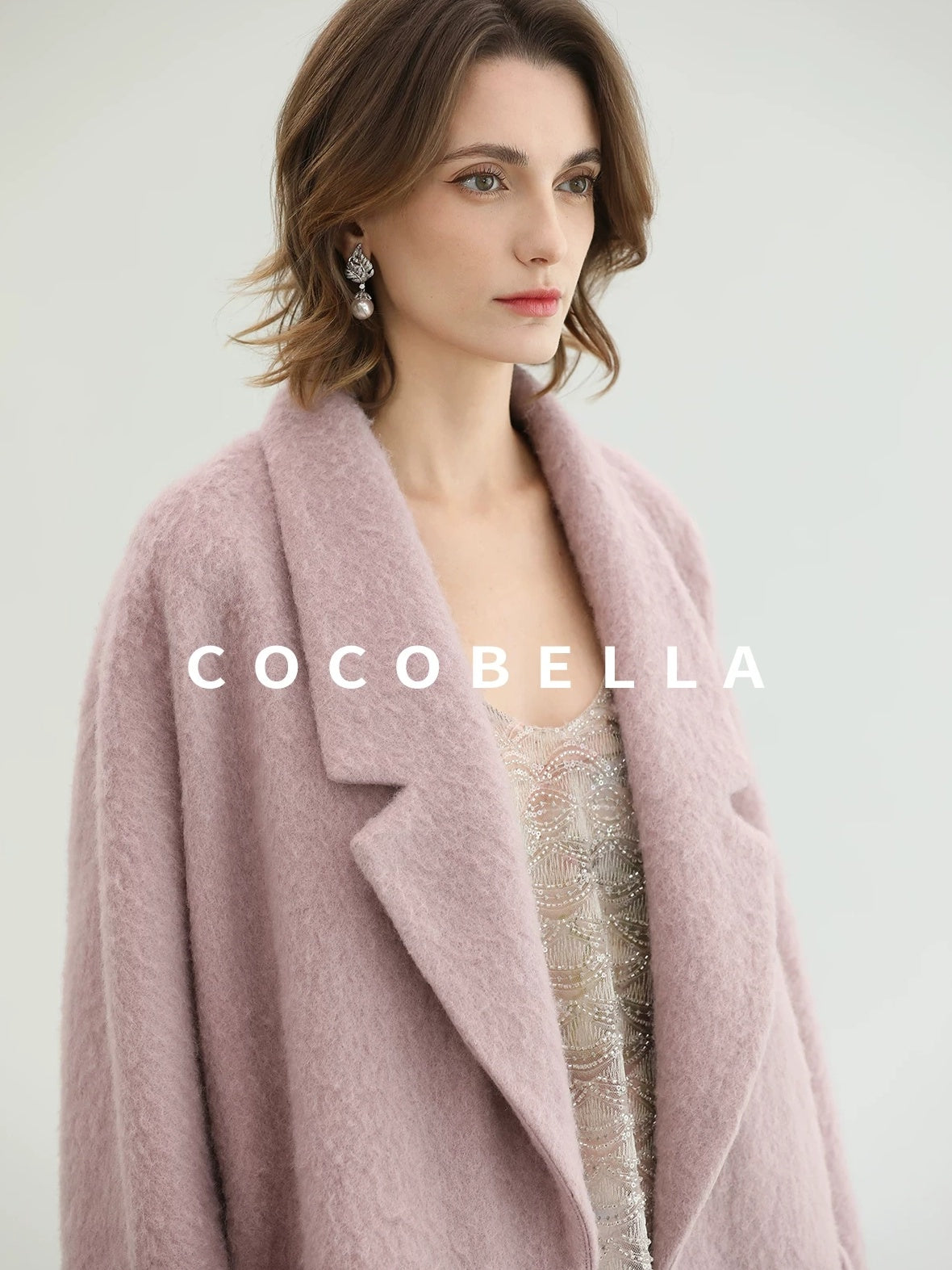 COCOBELLA Thick Wool Blend Mid Length Belted Single Button Loose Tailored Office Coats