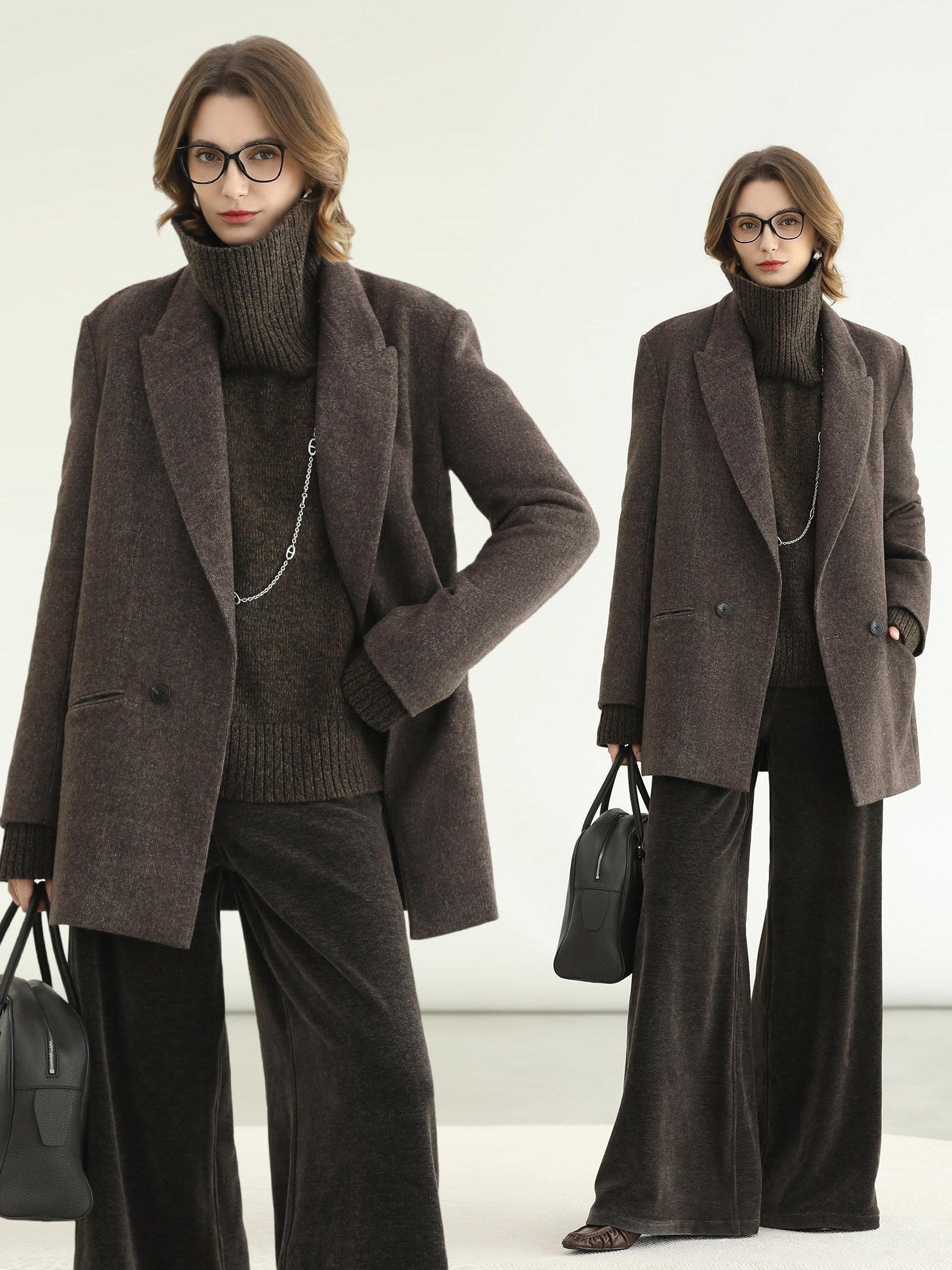 COCOBELLA Thick Wool Double Breasted Notch Lapel Loose Fit Women Wool Overcoats Jackets