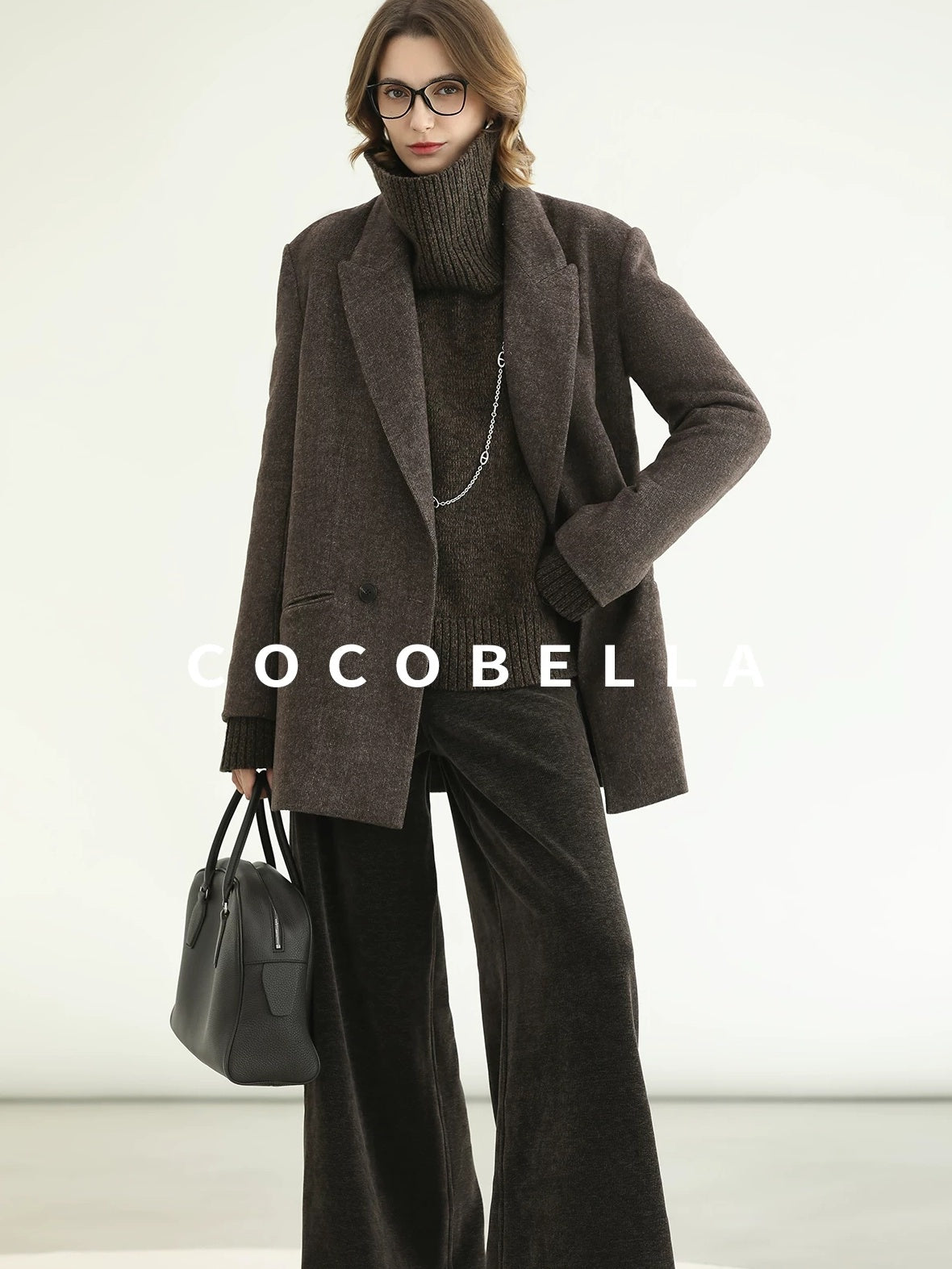 COCOBELLA Thick Wool Double Breasted Notch Lapel Loose Fit Women Wool Overcoats Jackets