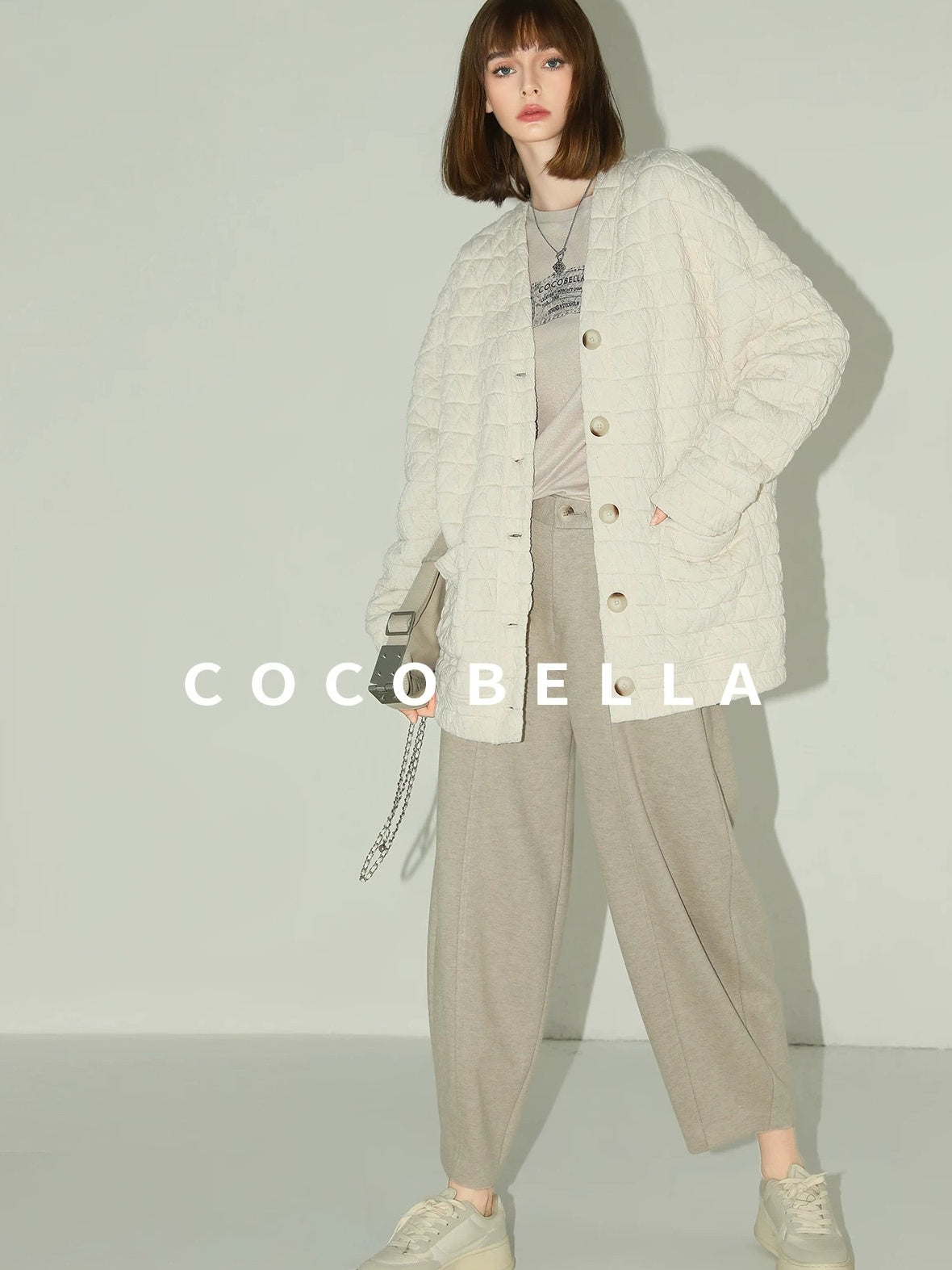 COCOBELLA Thin Printed Letter Long Sleeve Casual Straight Fit Round Neck Ecru Shirts