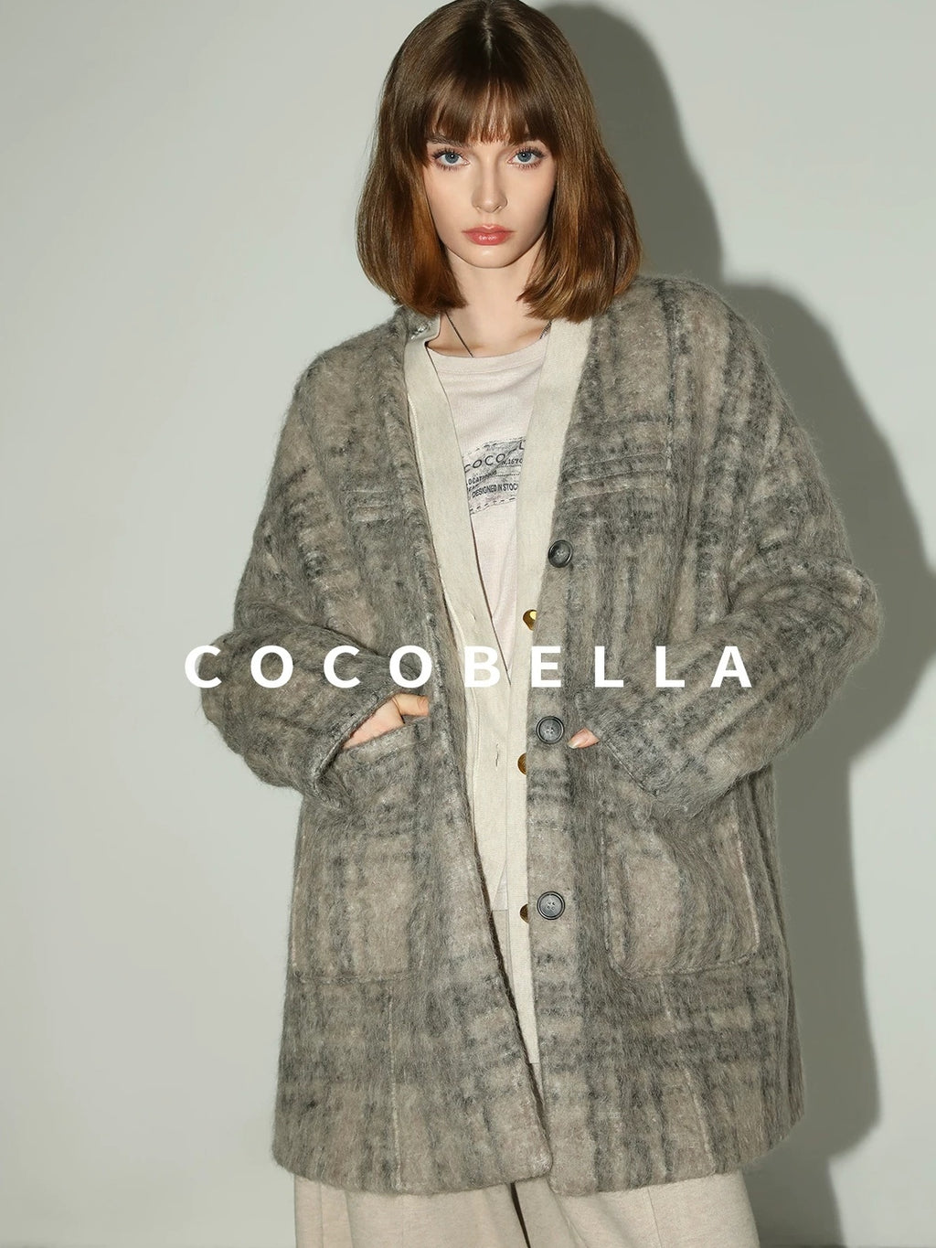 COCOBELLA Thin Printed Letter Long Sleeve Casual Straight Fit Round Neck Ecru Shirts