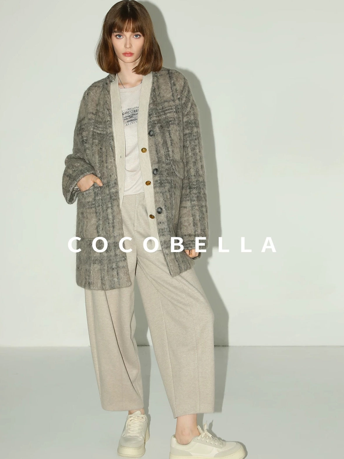 COCOBELLA Thin Printed Letter Long Sleeve Casual Straight Fit Round Neck Ecru Shirts