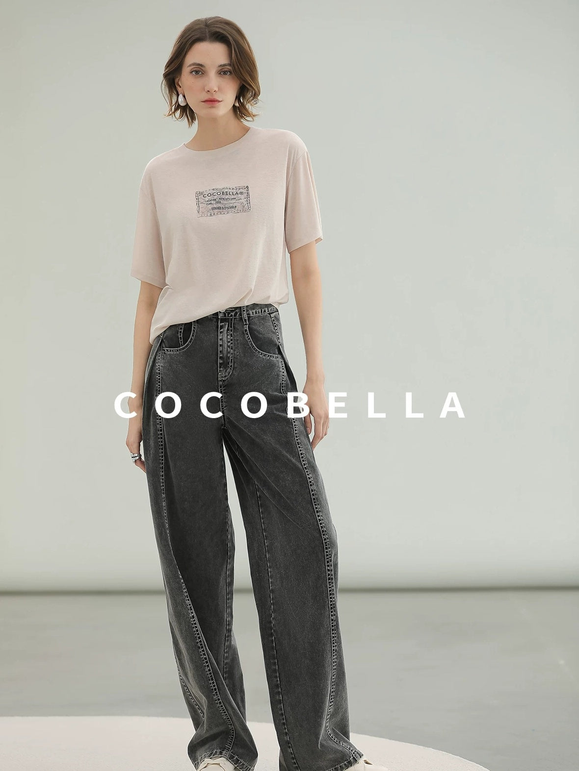 COCOBELLA Thin Printed Letter Long Sleeve Casual Straight Fit Round Neck Ecru Shirts