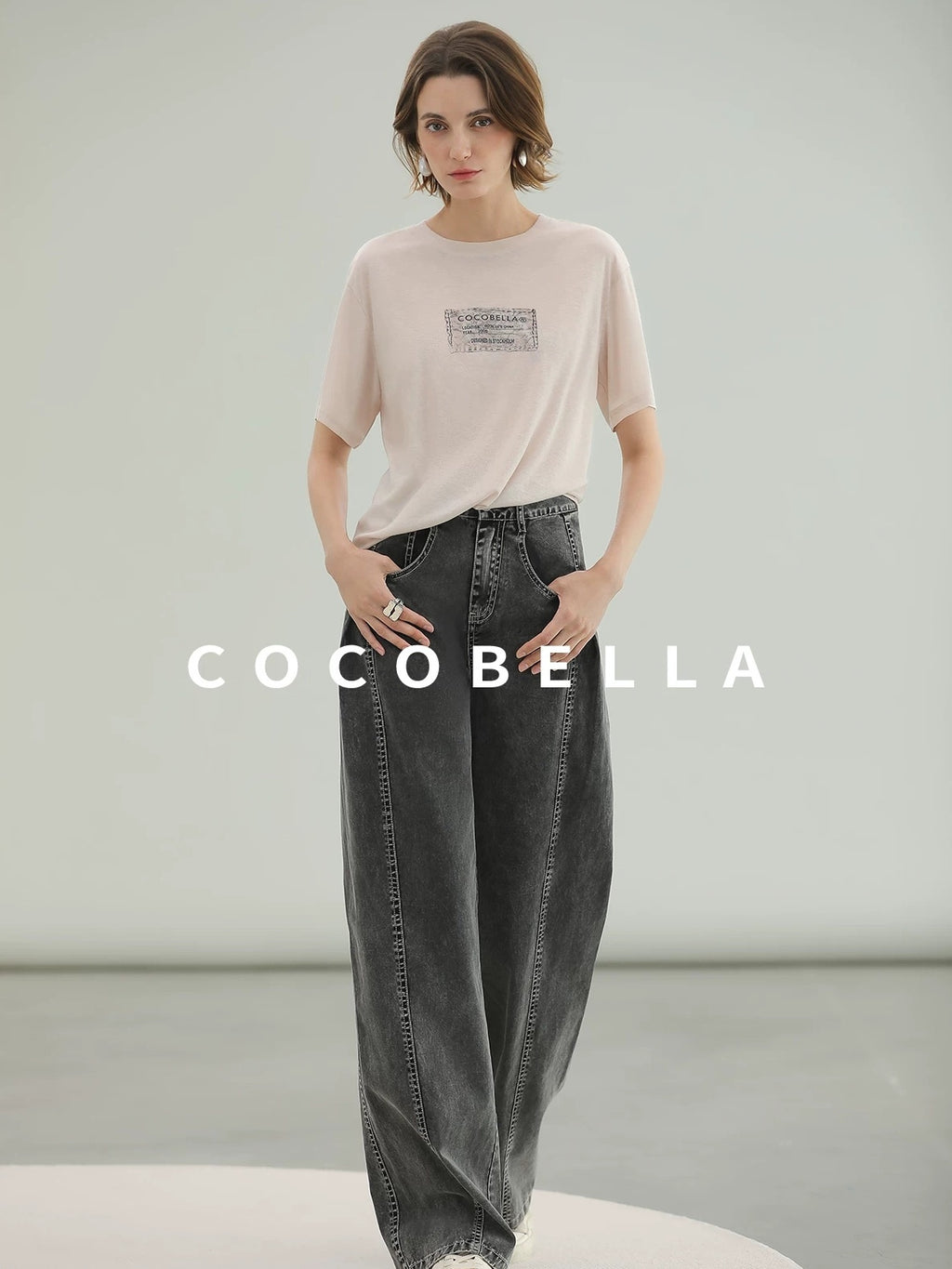 COCOBELLA Thin Printed Letter Long Sleeve Casual Straight Fit Round Neck Ecru Shirts
