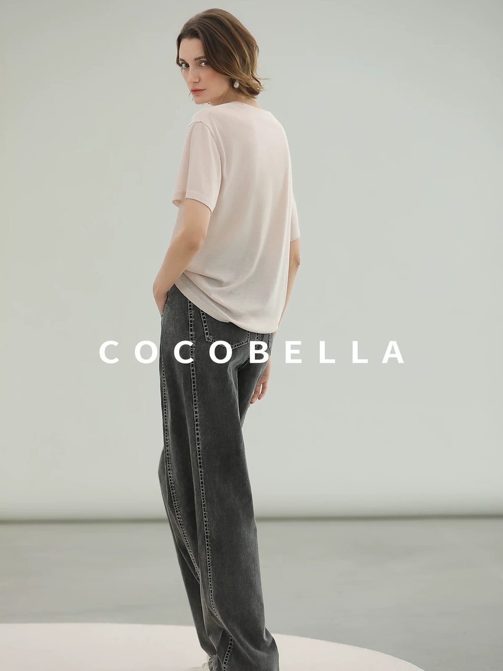 COCOBELLA Thin Printed Letter Long Sleeve Casual Straight Fit Round Neck Ecru Shirts