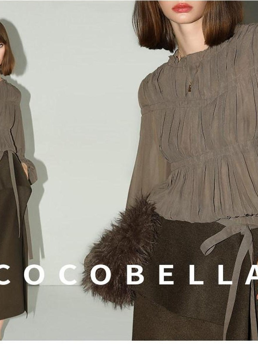 COCOBELLA Tie Detail French Chic Straight Fit Puff Long Sleeve Women Polyester Shirts