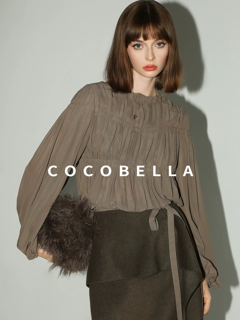 COCOBELLA Tie Detail French Chic Straight Fit Puff Long Sleeve Women Polyester Shirts