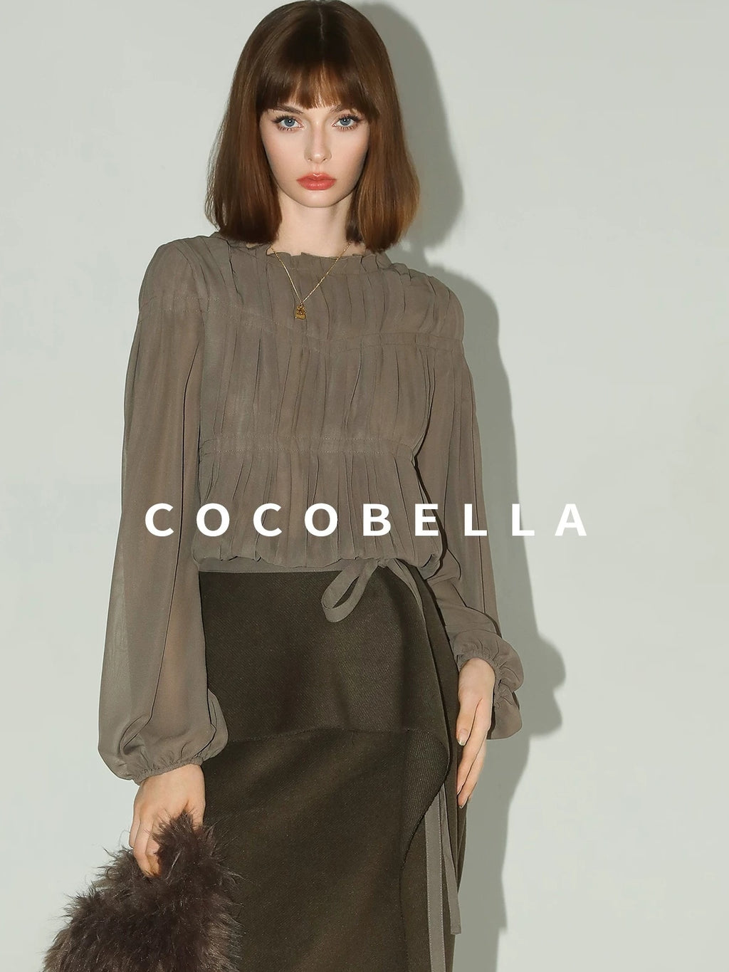 COCOBELLA Tie Detail French Chic Straight Fit Puff Long Sleeve Women Polyester Shirts