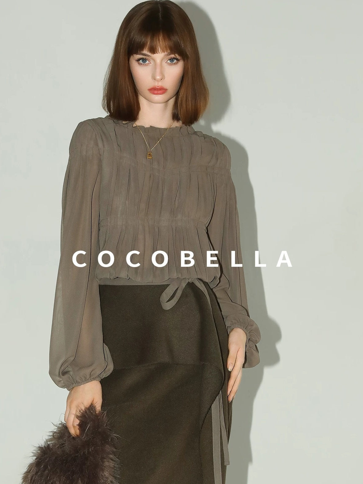 COCOBELLA Tie Detail French Chic Straight Fit Puff Long Sleeve Women Polyester Shirts