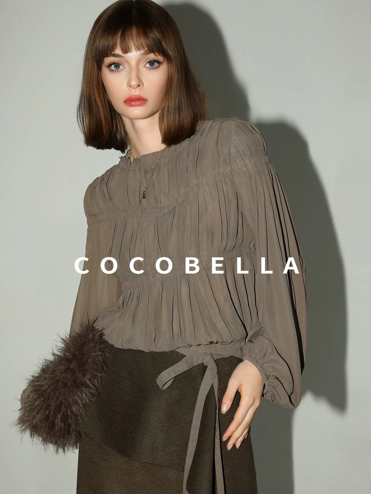 COCOBELLA Tie Detail French Chic Straight Fit Puff Long Sleeve Women Polyester Shirts