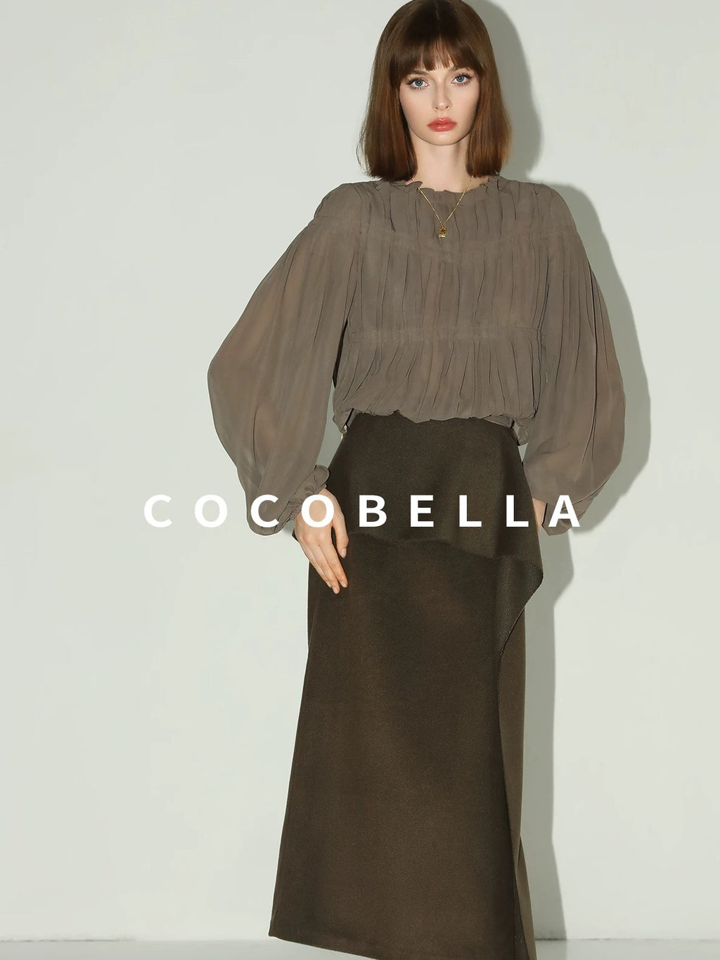 COCOBELLA Tie Detail French Chic Straight Fit Puff Long Sleeve Women Polyester Shirts