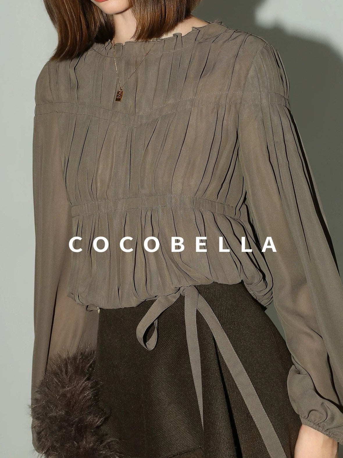 COCOBELLA Tie Detail French Chic Straight Fit Puff Long Sleeve Women Polyester Shirts