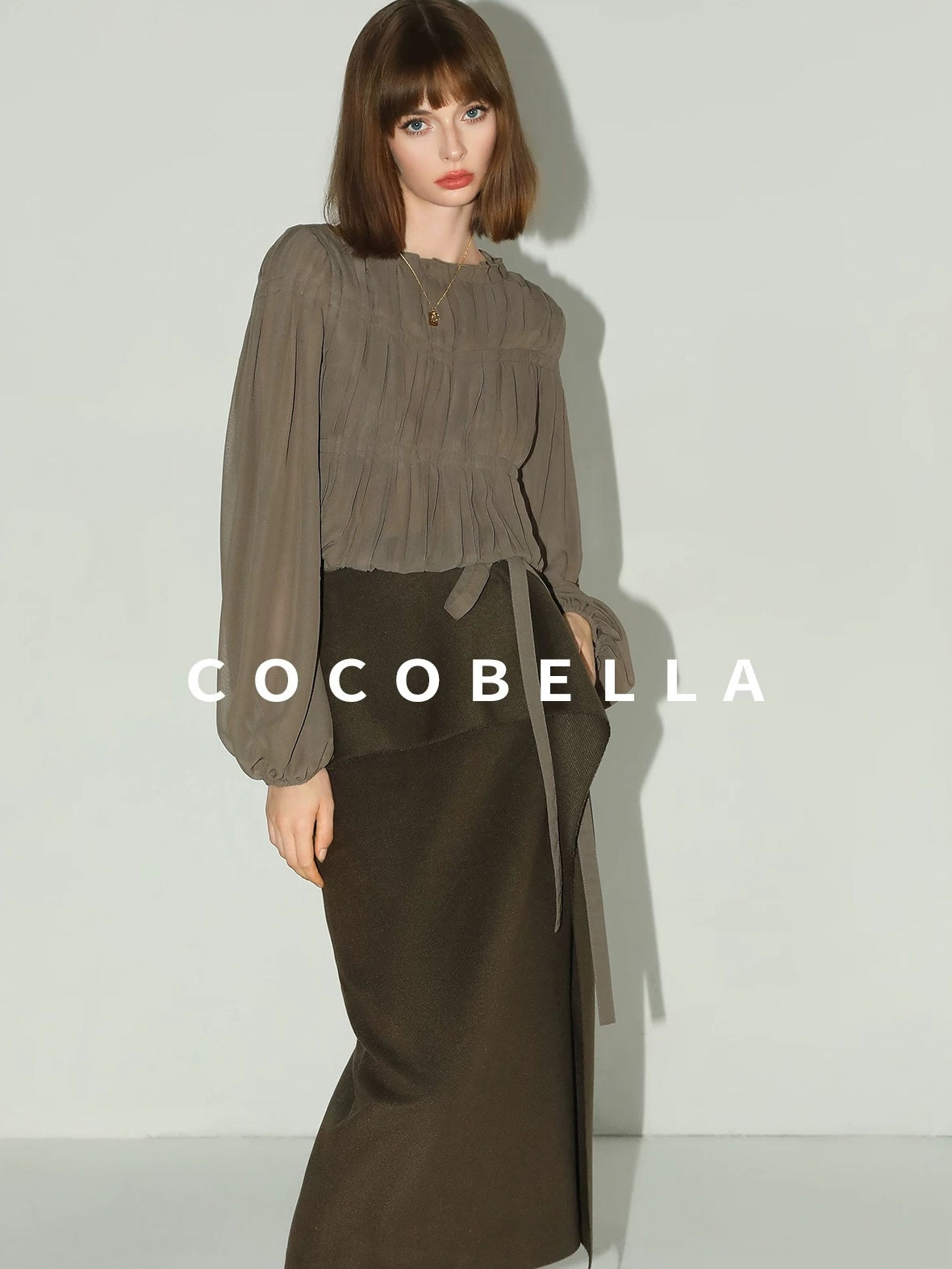 COCOBELLA Tie Detail French Chic Straight Fit Puff Long Sleeve Women Polyester Shirts