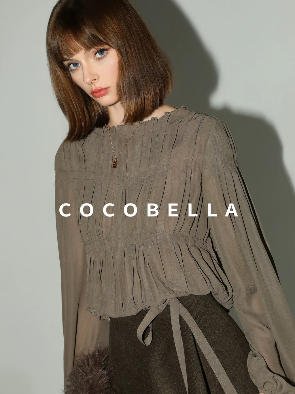 COCOBELLA Tie Detail French Chic Straight Fit Puff Long Sleeve Women Polyester Shirts