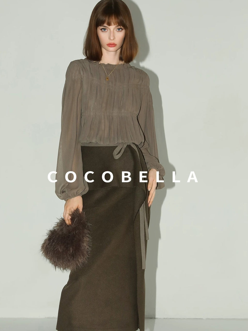 COCOBELLA Tie Detail French Chic Straight Fit Puff Long Sleeve Women Polyester Shirts