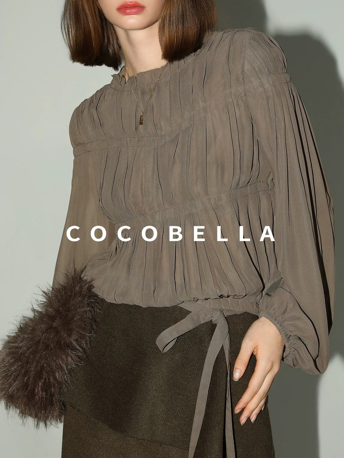 COCOBELLA Tie Detail French Chic Straight Fit Puff Long Sleeve Women Polyester Shirts