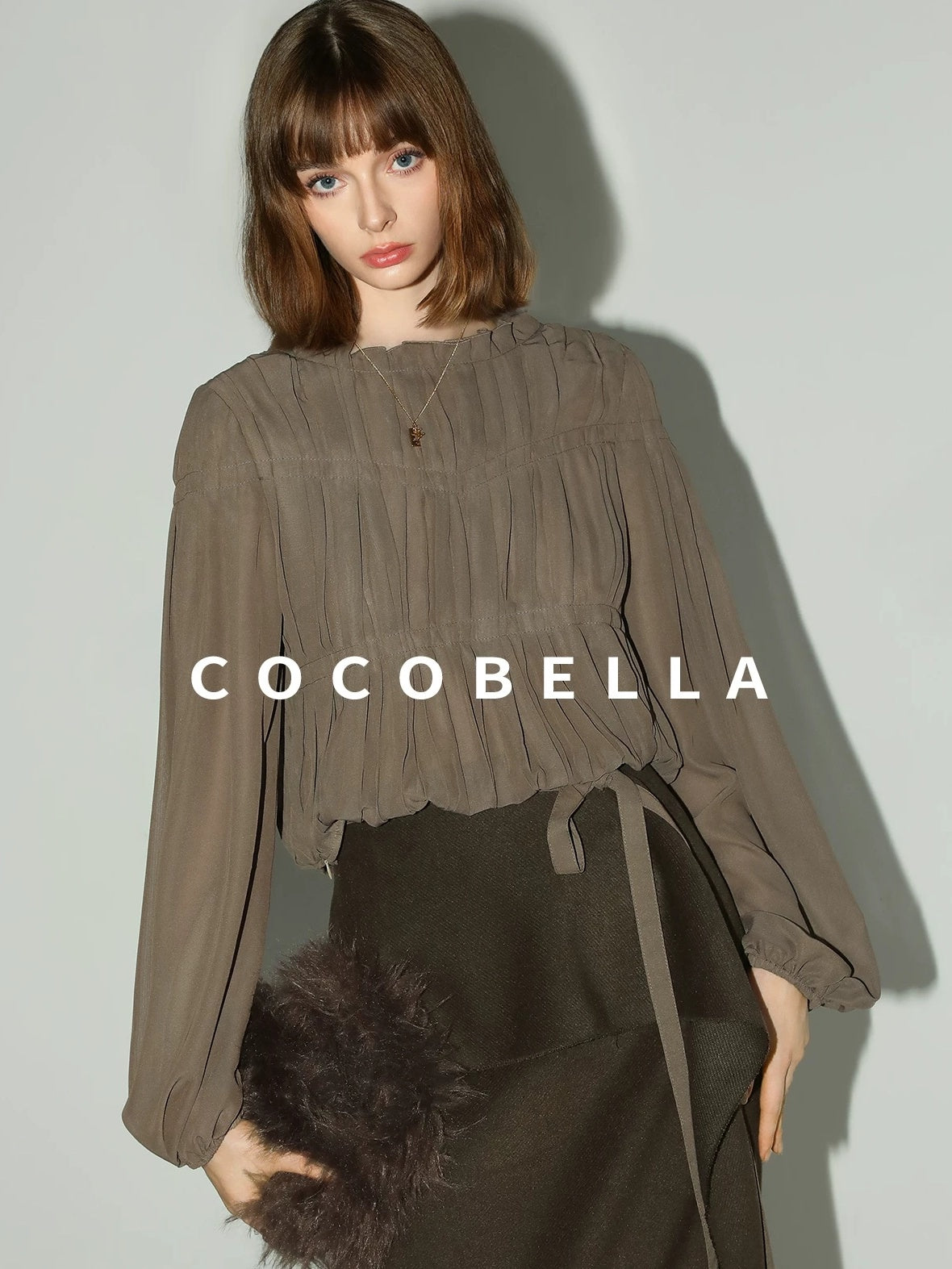 COCOBELLA Tie Detail French Chic Straight Fit Puff Long Sleeve Women Polyester Shirts