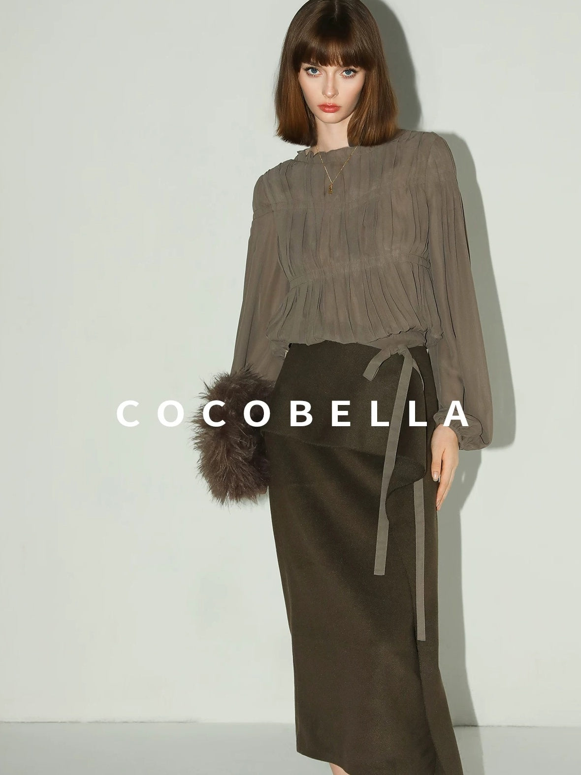COCOBELLA Tie Detail French Chic Straight Fit Puff Long Sleeve Women Polyester Shirts