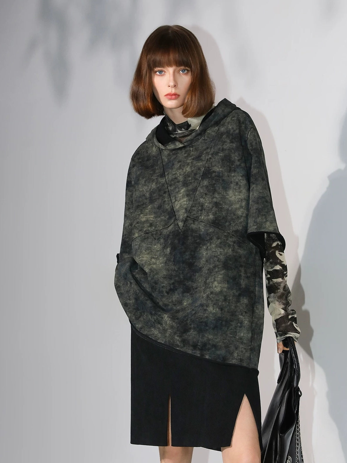 COCOBELLA Tie Dye Patchwork Pocket Crewneck Streetwear Cotton Blend Knit Sweatshirts