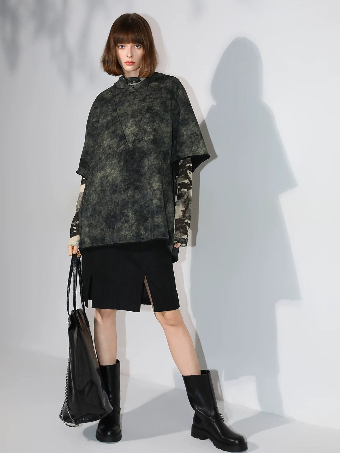 COCOBELLA Tie Dye Patchwork Pocket Crewneck Streetwear Cotton Blend Knit Sweatshirts