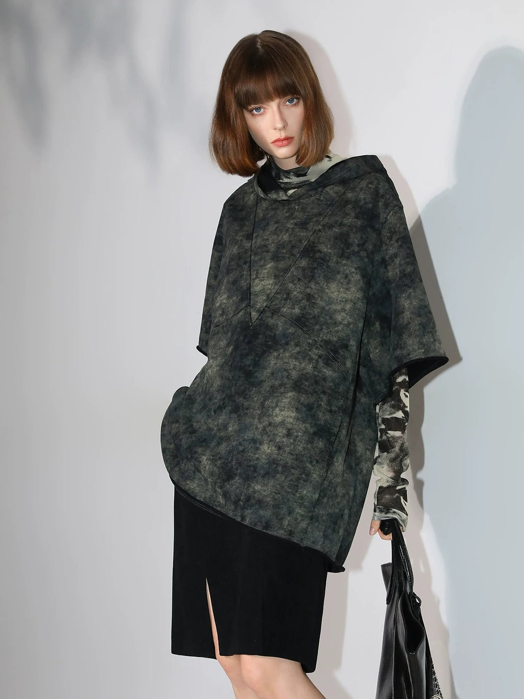 COCOBELLA Tie Dye Patchwork Pocket Crewneck Streetwear Cotton Blend Knit Sweatshirts