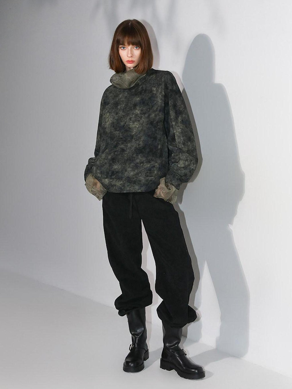 COCOBELLA Tie Dye Patchwork Pocket Crewneck Streetwear Cotton Blend Knit Sweatshirts