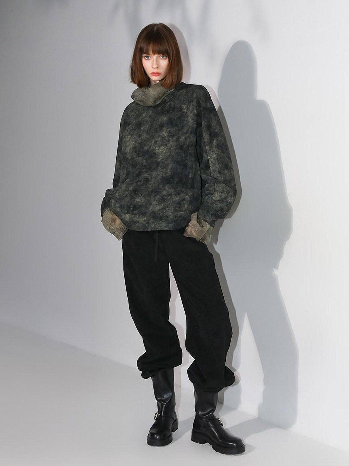 COCOBELLA Tie Dye Patchwork Pocket Crewneck Streetwear Cotton Blend Knit Sweatshirts