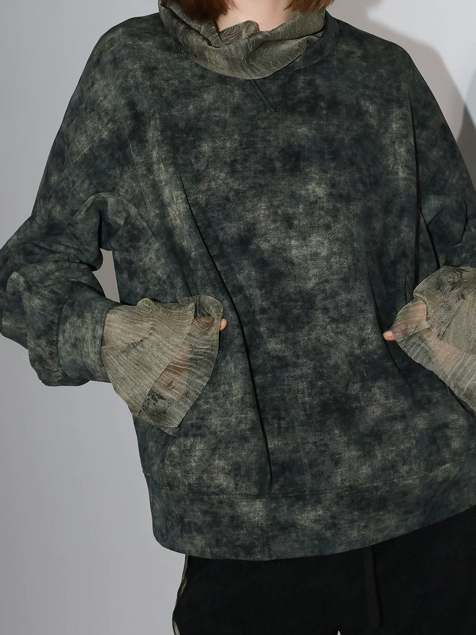 COCOBELLA Tie Dye Patchwork Pocket Crewneck Streetwear Cotton Blend Knit Sweatshirts