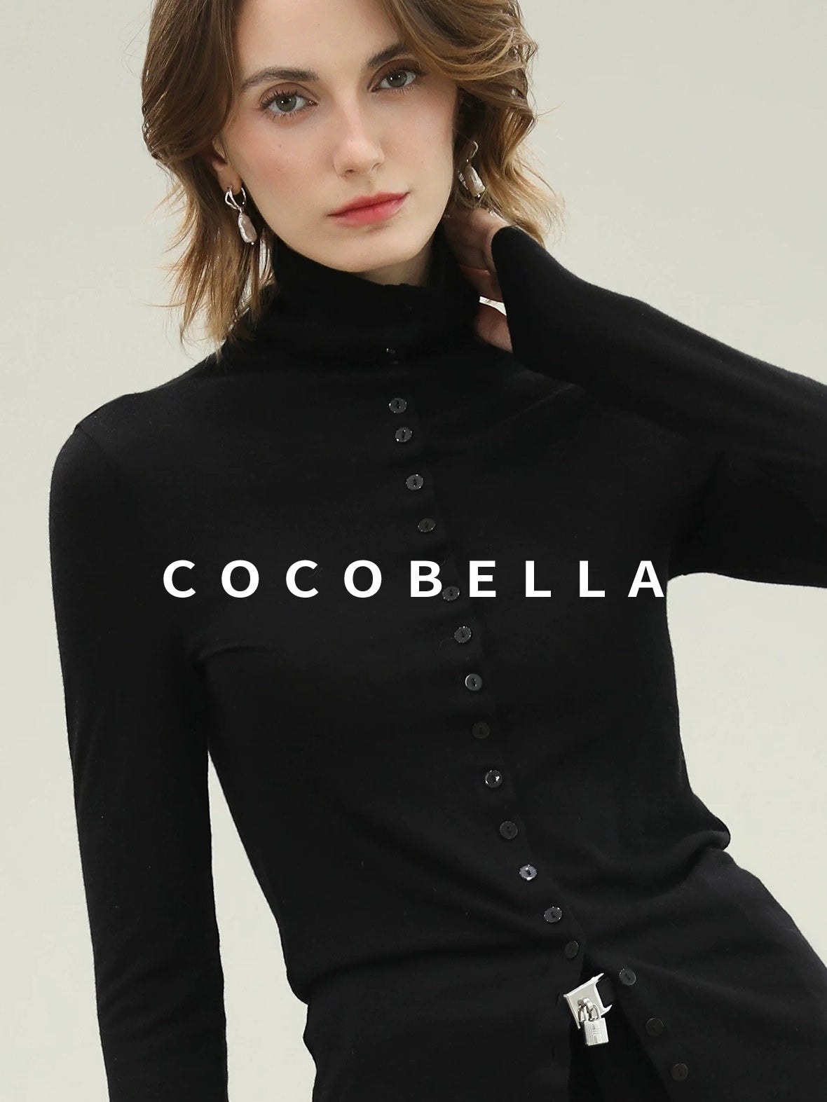 COCOBELLA Ultra Soft Minimalist Slim High Neck Button Long Sleeve Work Women T-Shirts