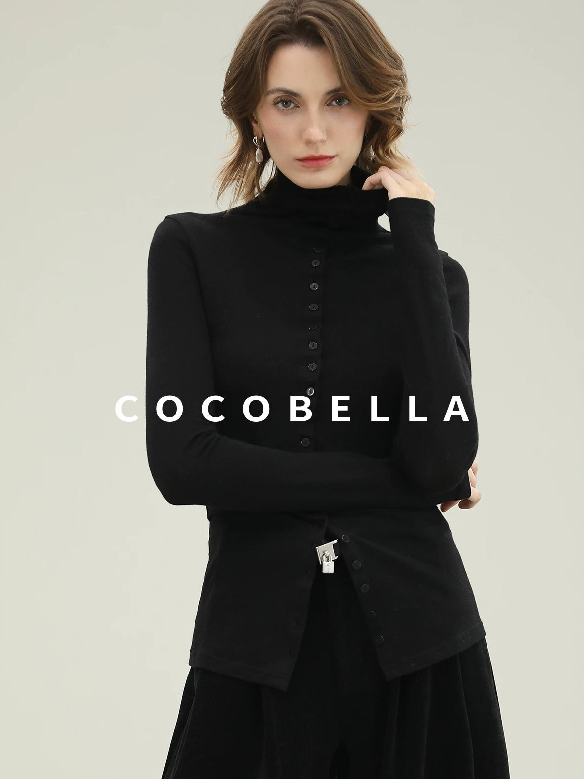 COCOBELLA Ultra Soft Minimalist Slim High Neck Button Long Sleeve Work Women T-Shirts