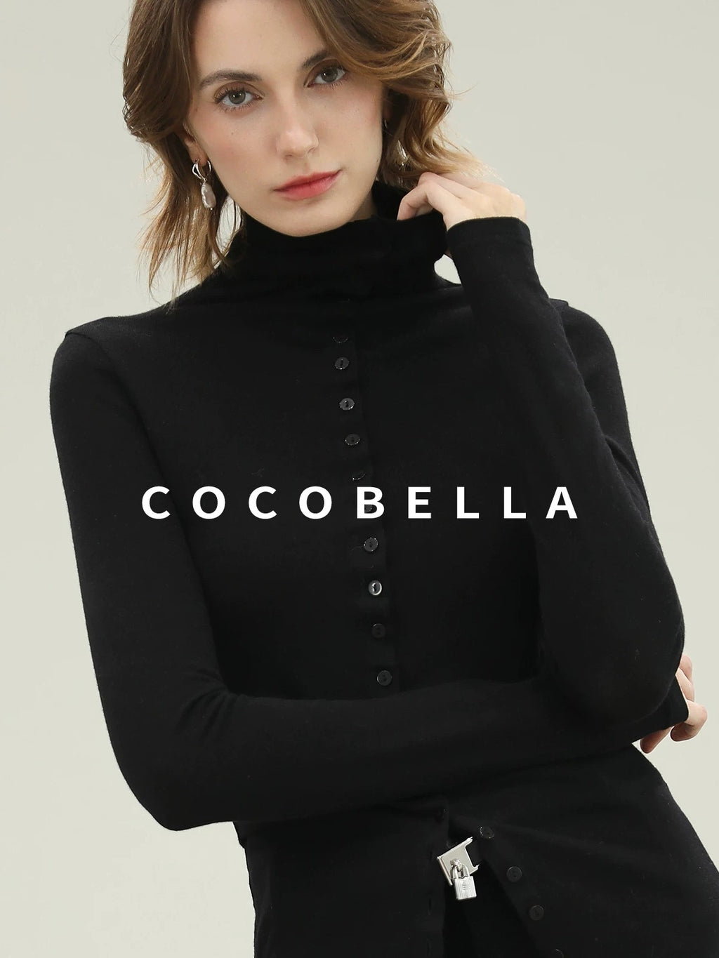 COCOBELLA Ultra Soft Minimalist Slim High Neck Button Long Sleeve Work Women T-Shirts