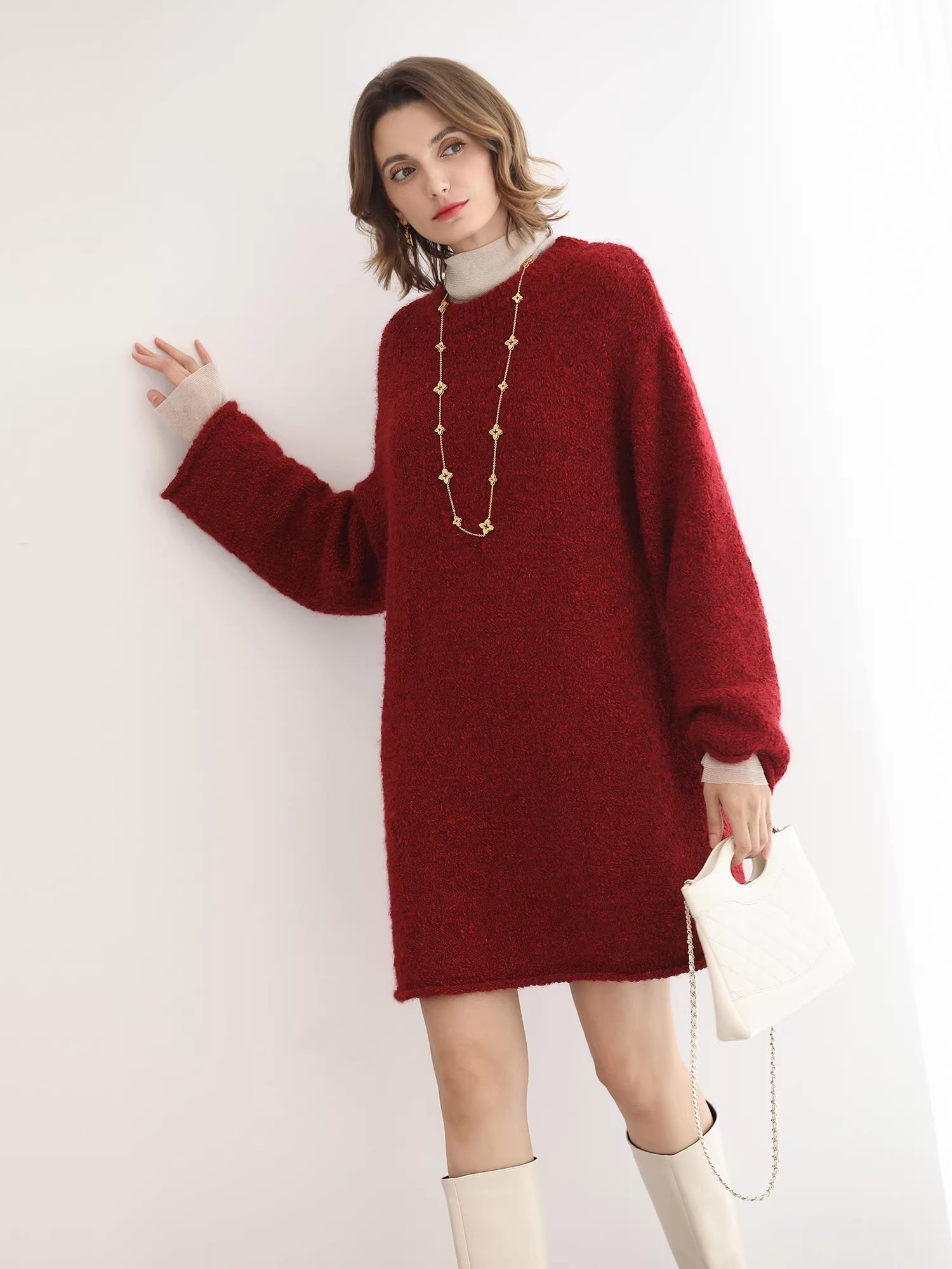 COCOBELLA_Ultra_Soft_Stretch_Minimal_H_Silhouette_Long_Sleeve_Knit_Cherry_Red_Dresses_MISSTT