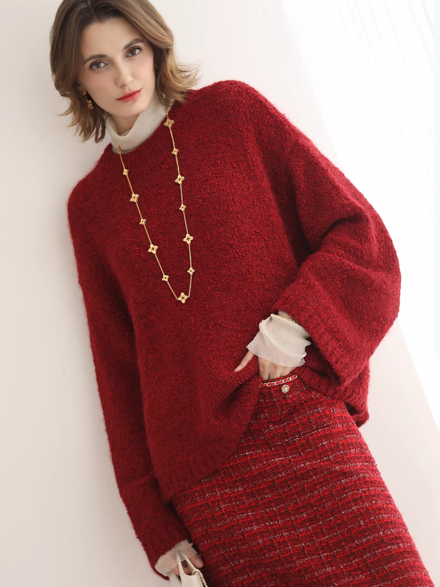 COCOBELLA_Ultra_Soft_Stretch_Minimal_H_Silhouette_Long_Sleeve_Knit_Cherry_Red_Dresses_MISSTT