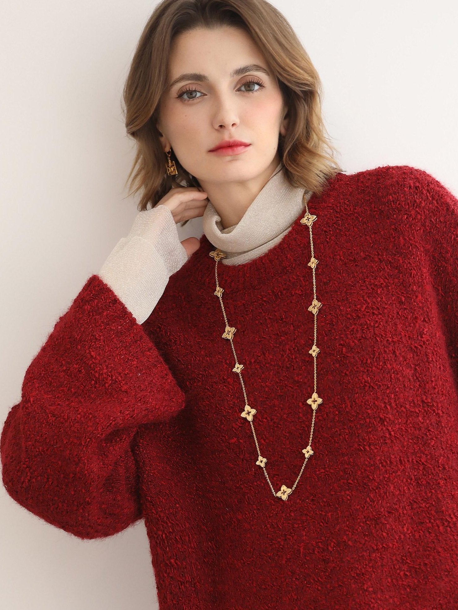 COCOBELLA Ultra Soft Stretch Minimal H Silhouette Long Sleeve Knit Cherry Red Dresses