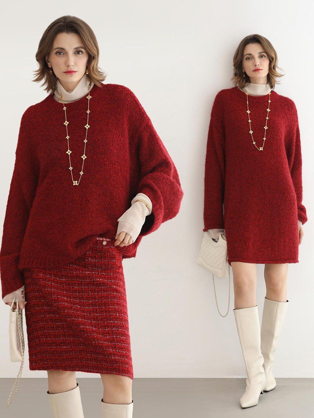 COCOBELLA Ultra Soft Stretch Minimal H Silhouette Long Sleeve Knit Cherry Red Dresses