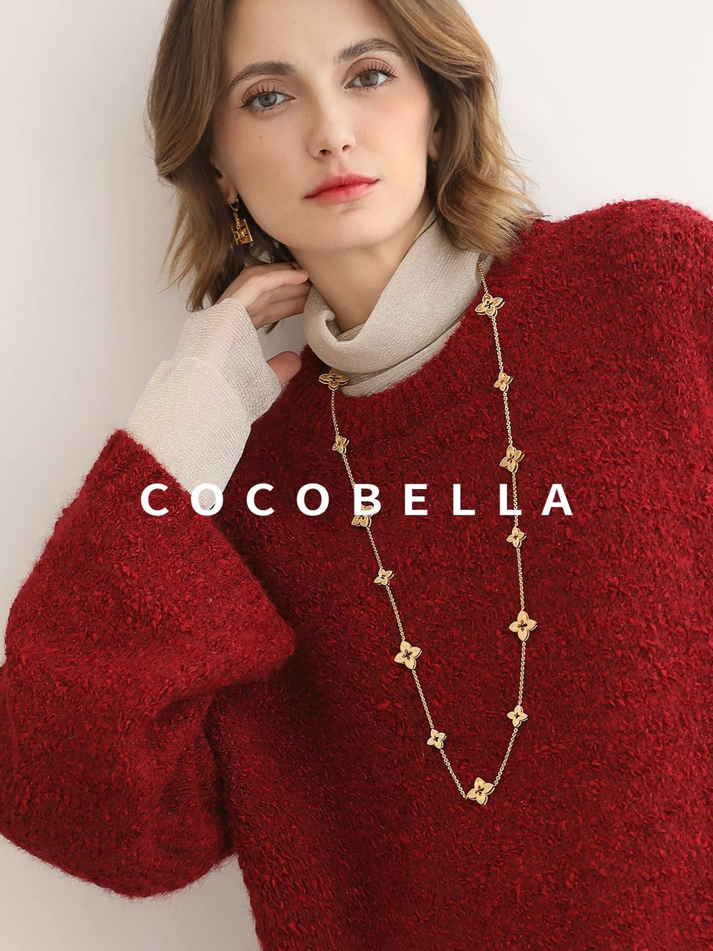 COCOBELLA Ultra Soft Stretch Minimal H Silhouette Long Sleeve Knit Cherry Red Dresses