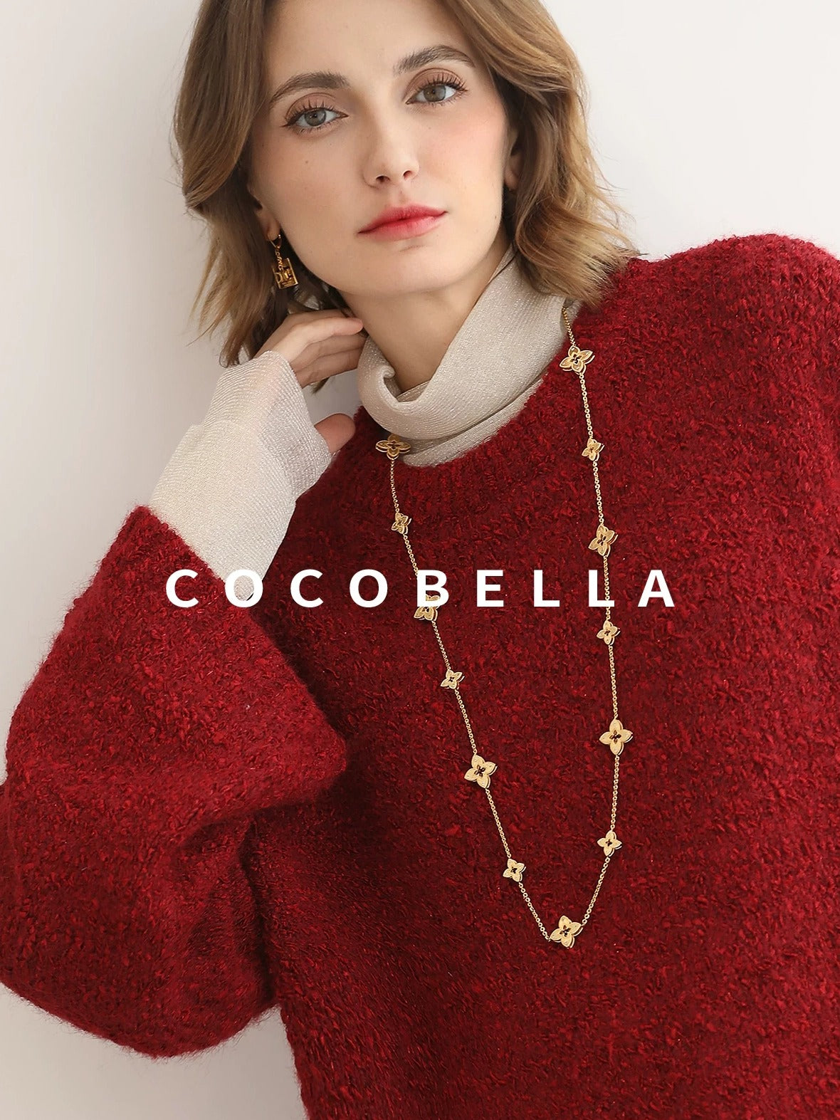 COCOBELLA Ultra Soft Stretch Minimal H Silhouette Long Sleeve Knit Cherry Red Dresses