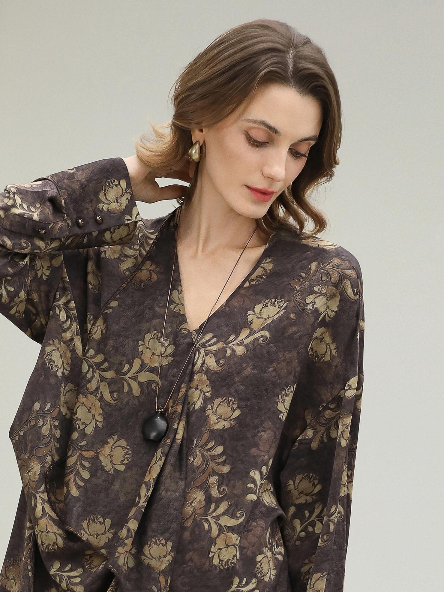 COCOBELLA Uv Protection Elegant Loose Ruffle Asymmetric Long Sleeve Printed Shirts