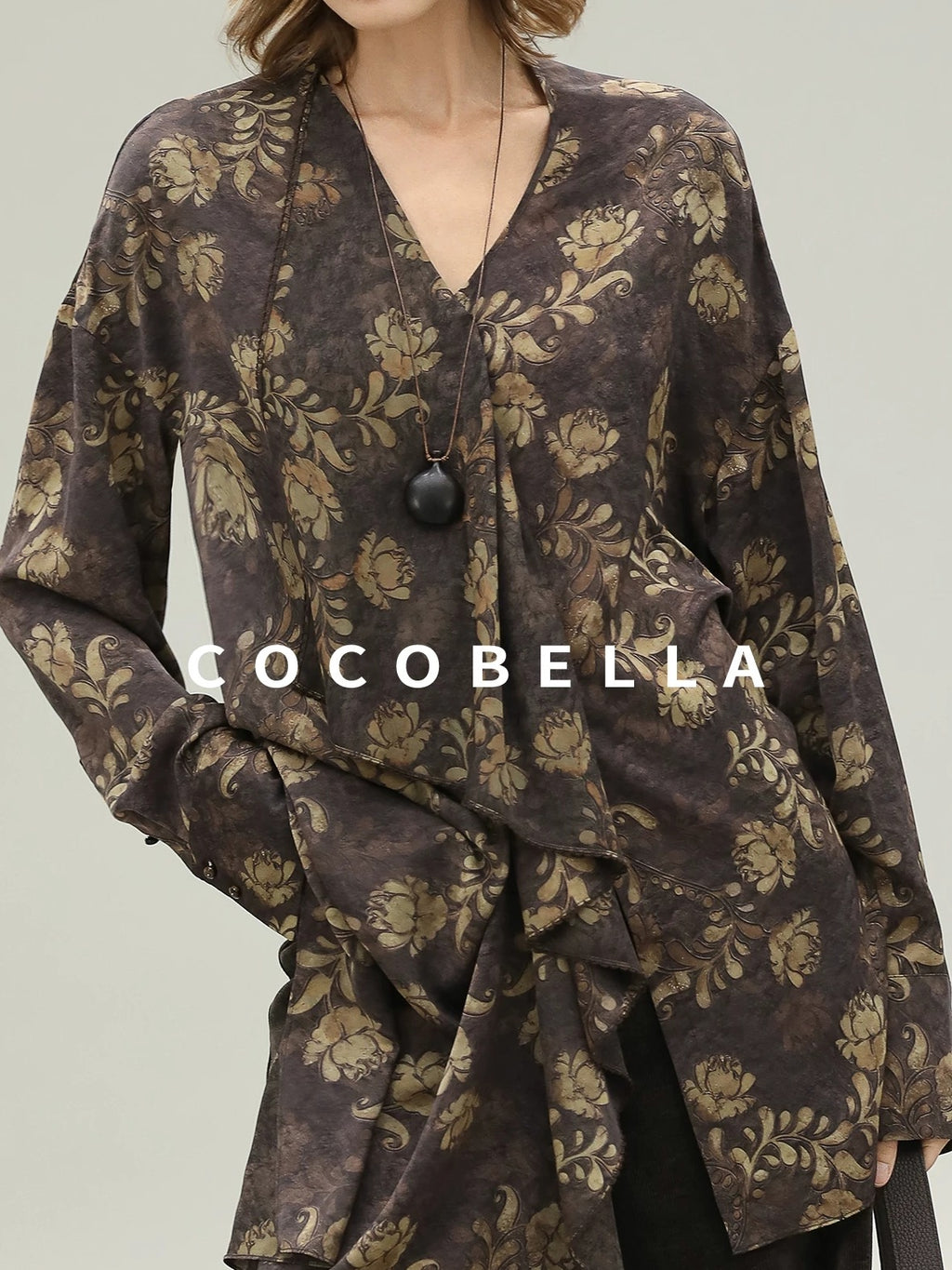 COCOBELLA Uv Protection Elegant Loose Ruffle Asymmetric Long Sleeve Printed Shirts